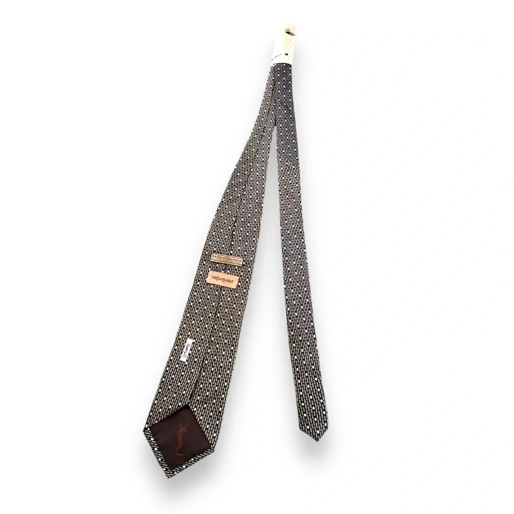 Yves Saint Laurent YSL Mens Tie Navy Blue Geometric Logo Print NWT